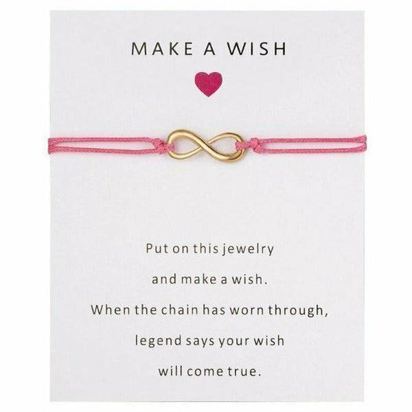 "Make A Wish" Infinity Note Card Pink String Bracelet