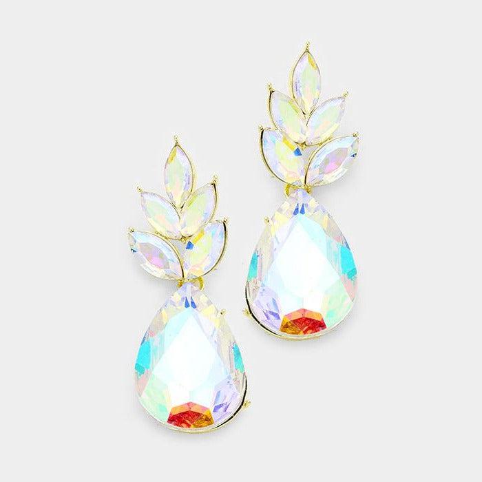 Marquise Abalone Crystal Cluster Teardrop Earrings
