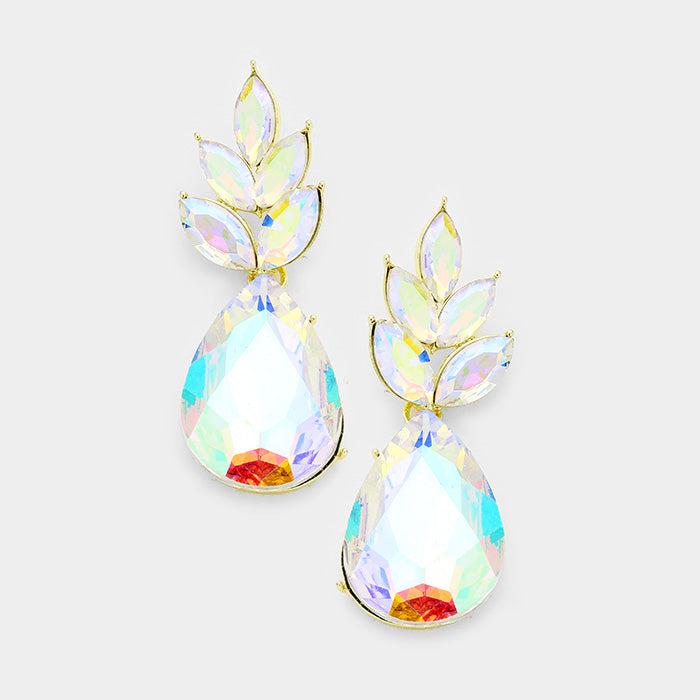 Marquise Abalone Crystal Cluster Teardrop Earrings