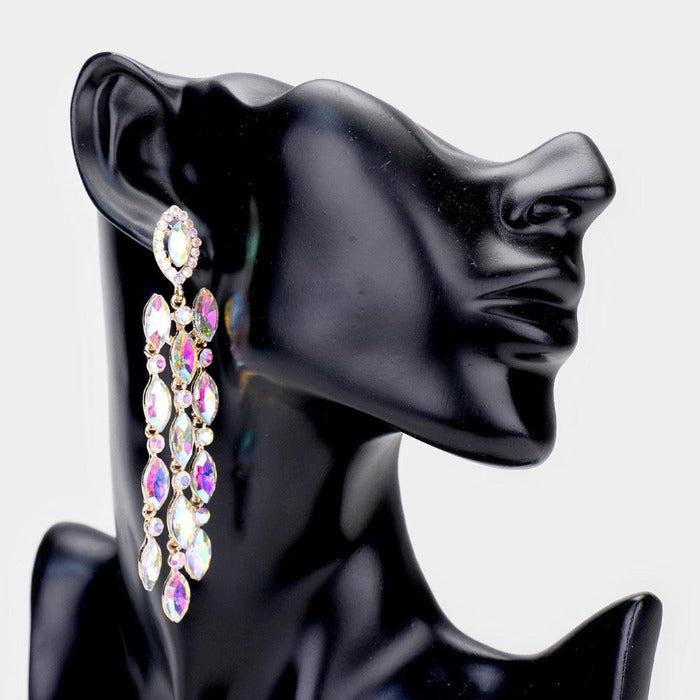 Marquise Abalone Crystal Drop Evening Earrings