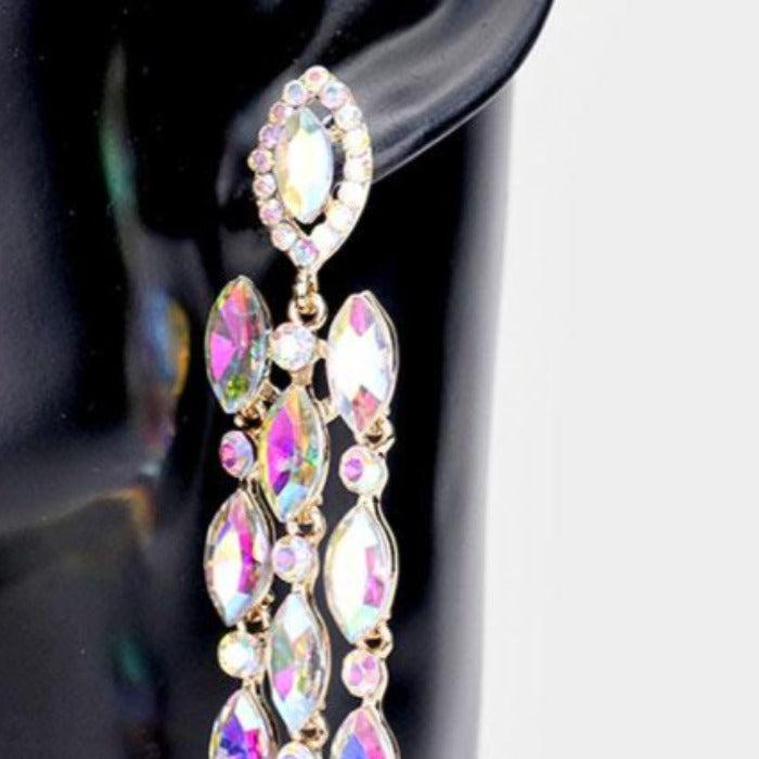 Marquise Abalone Crystal Drop Evening Earrings