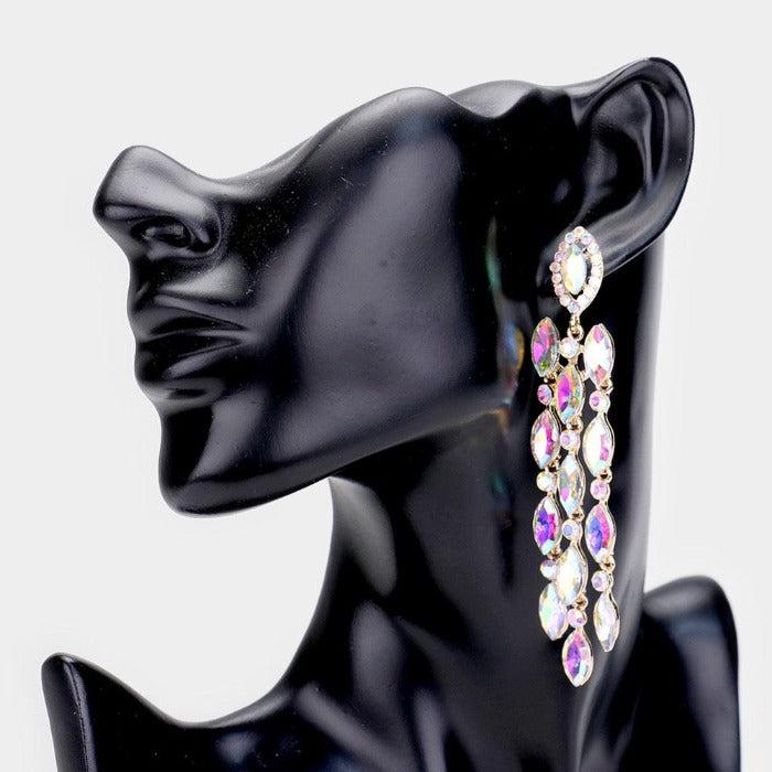 Marquise Abalone Crystal Drop Evening Earrings