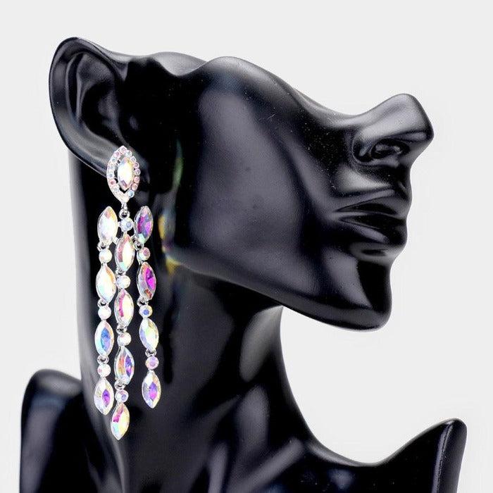 Marquise Abalone Crystal Drop Silver Earrings