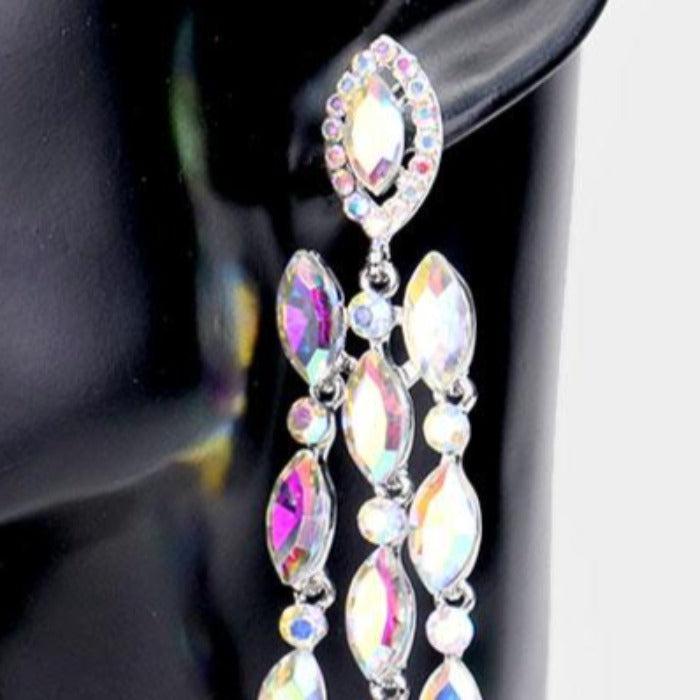 Marquise Abalone Crystal Drop Silver Earrings