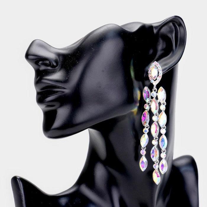 Marquise Abalone Crystal Drop Silver Earrings