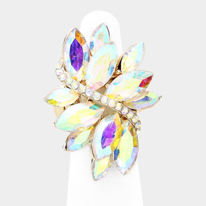 Marquise Abalone Crystal Cluster Stretch Ring-Ring-SPARKLE ARMAND