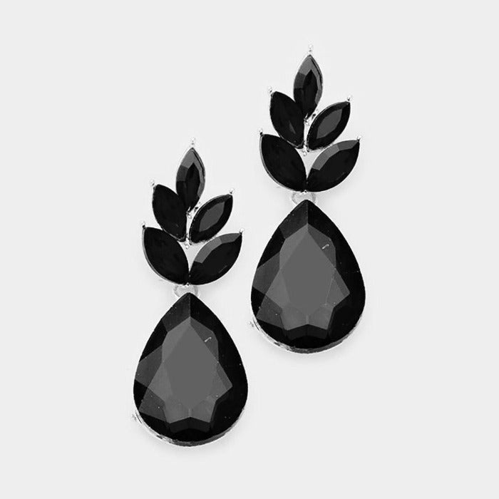 Marquise Black Crystal Cluster Teardrop Earrings