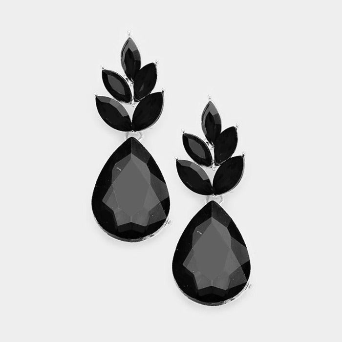 Marquise Black Crystal Cluster Teardrop Earrings