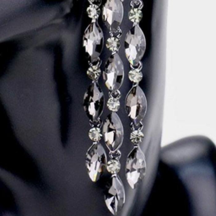 Marquise Black Crystal Drop Evening Earrings