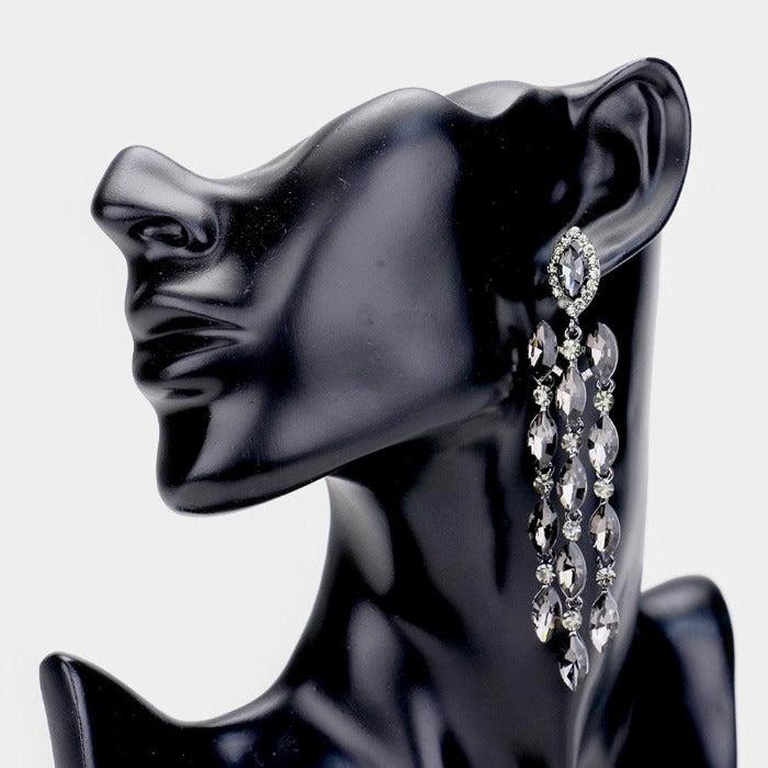 Marquise Black Crystal Drop Evening Earrings
