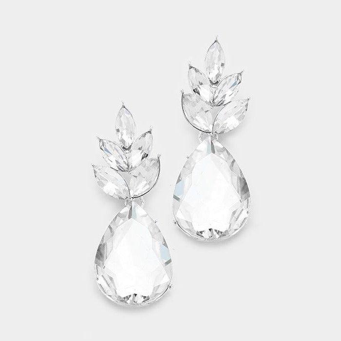 Marquise Clear Crystal Cluster Teardrop Earrings