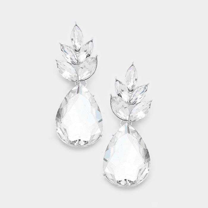 Marquise Clear Crystal Cluster Teardrop Earrings