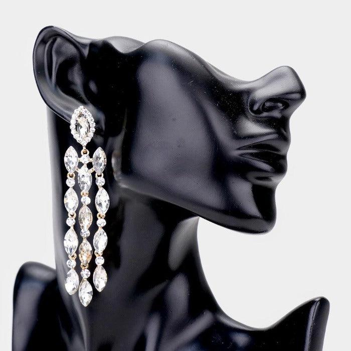 Marquise Clear Crystal Drop Evening Earrings