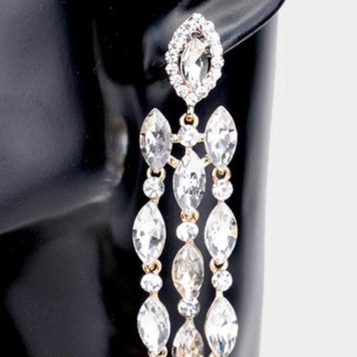 Marquise Clear Crystal Drop Evening Earrings