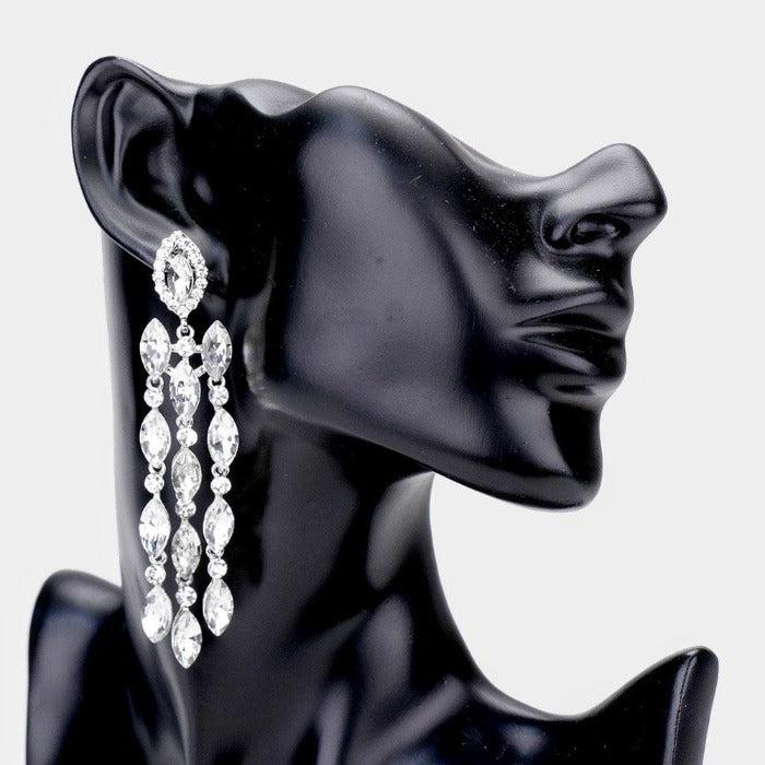 Marquise Clear Crystal Drop Silver Earrings