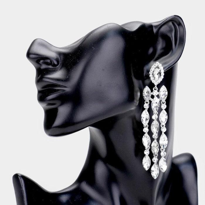 Marquise Clear Crystal Drop Silver Earrings