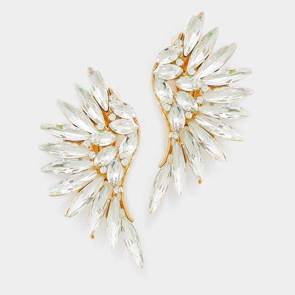 Marquise Clear Stone Cluster Wing Gold Clip On Earrings