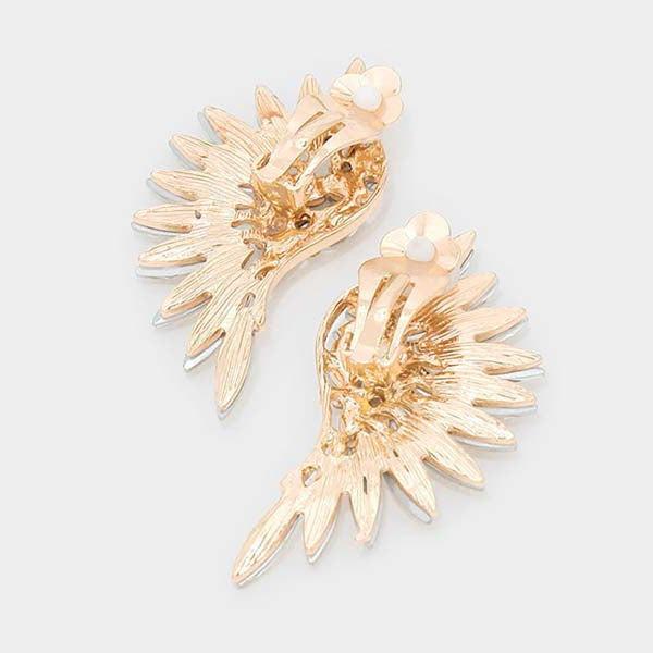 Marquise Clear Stone Cluster Wing Gold Clip On Earrings