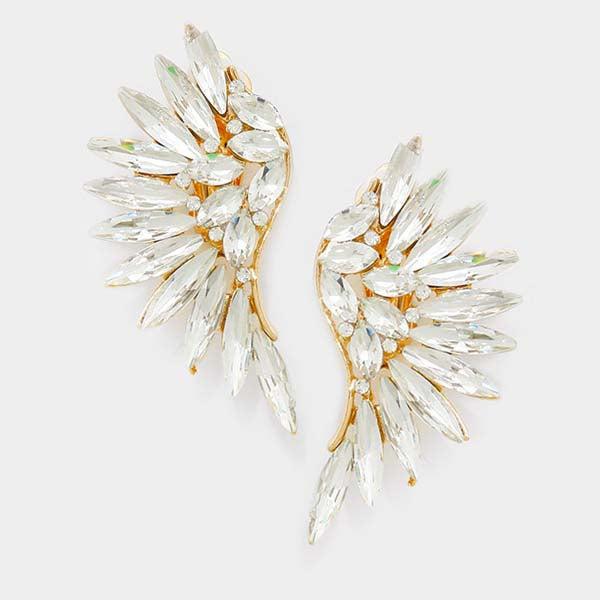 Marquise Clear Stone Cluster Wing Gold Clip On Earrings