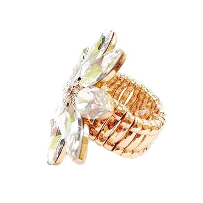 Marquise Stone Flower Gold Stretch Ring
