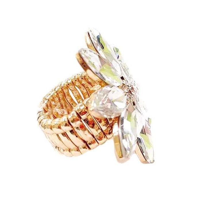 Marquise Stone Flower Gold Stretch Ring