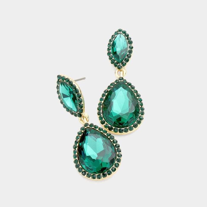 Marquise Emerald Green Teardrop Evening Earrings by BLUE ICE