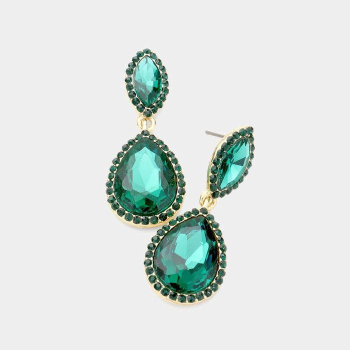 Marquise Emerald Green Teardrop Evening Earrings by BLUE ICE