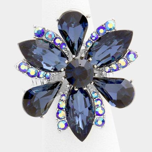 Marquise Flower Blue Glass Stone Ring-Ring-SPARKLE ARMAND