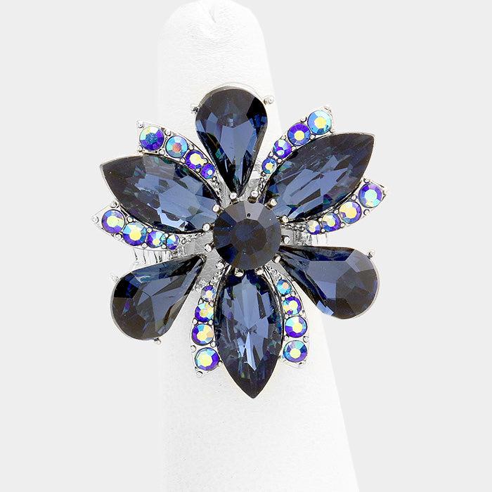 Marquise Flower Blue Glass Stone Ring-Ring-SPARKLE ARMAND