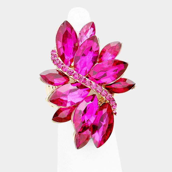 Marquise Fuchsia Crystal Cluster Gold Stretch Ring