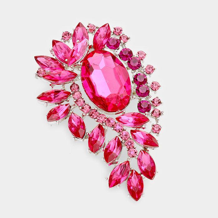 Marquise Fuchsia Crystal Rhinestone Petal Cluster Brooch by Blue Ice