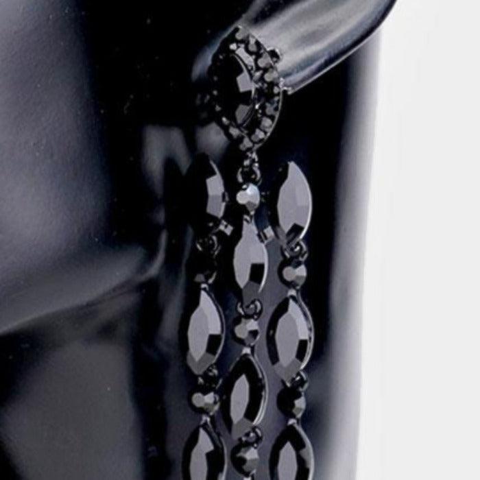 Marquise Jet Black Crystal Drop Evening Earrings