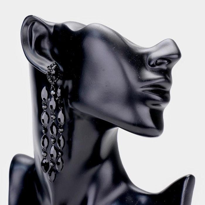 Marquise Jet Black Crystal Drop Evening Earrings