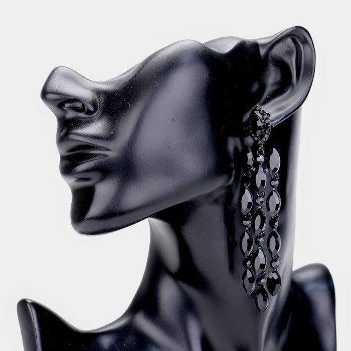 Marquise Jet Black Crystal Drop Evening Earrings