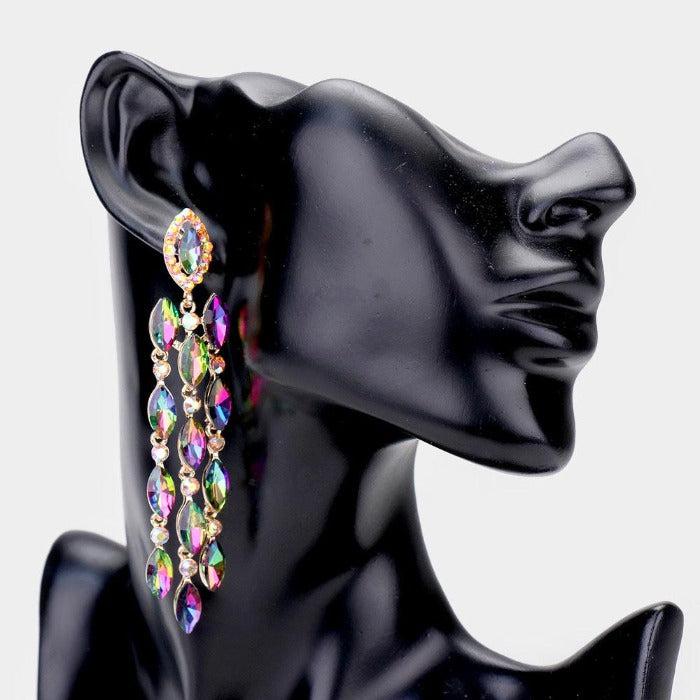 Marquise Oil Spill Crystal Drop Evening Earrings