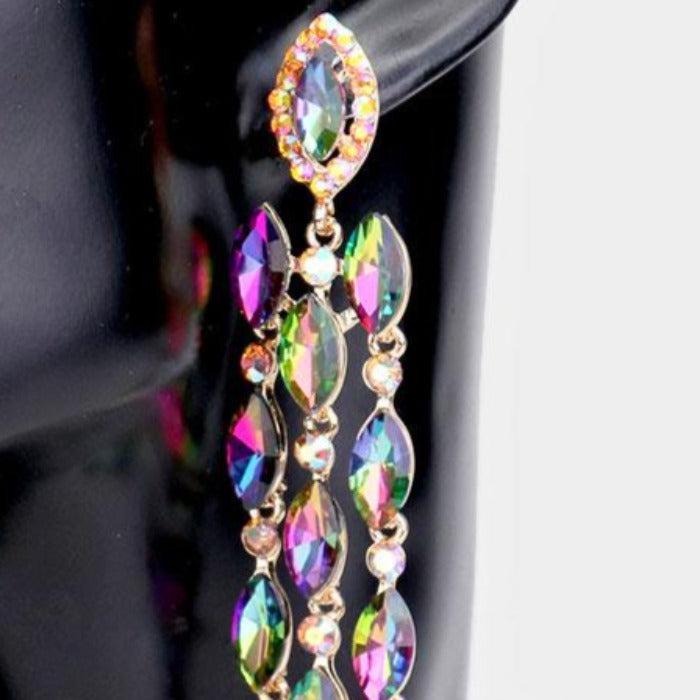 Marquise Oil Spill Crystal Drop Evening Earrings