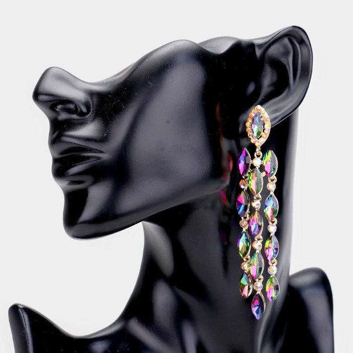 Marquise Oil Spill Crystal Drop Evening Earrings