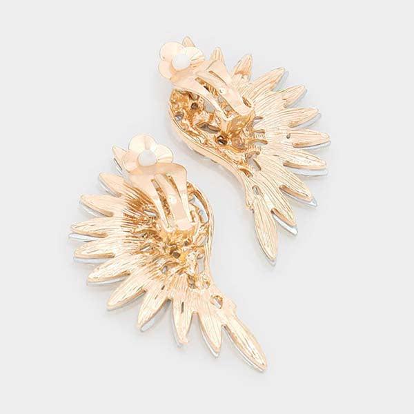 Marquise Oil Spill Stone Cluster Wing Gold Clip On Earrings