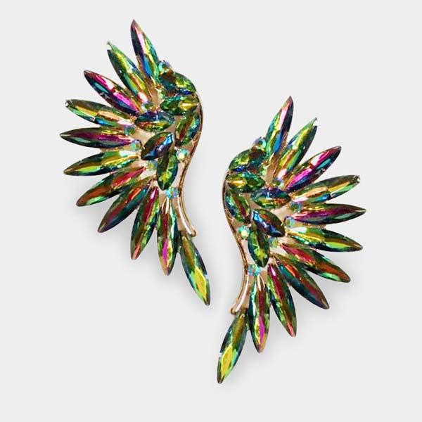 Marquise Oil Spill Stone Cluster Wing Gold Clip On Earrings