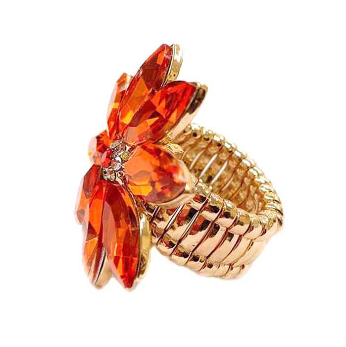 Marquise Orange Stone Flower Gold Stretch Ring