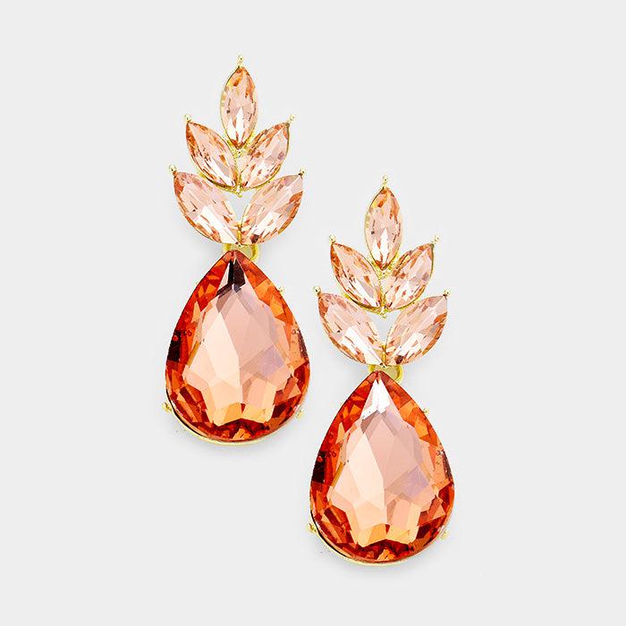 Marquise Peach Crystal Cluster Teardrop Earrings