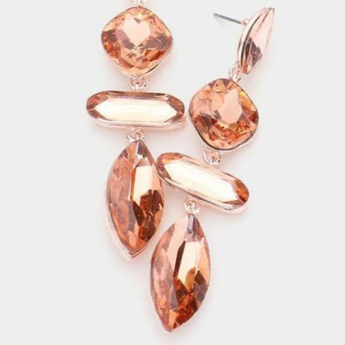 Marquise Peach Crystal Drop Evening Earrings