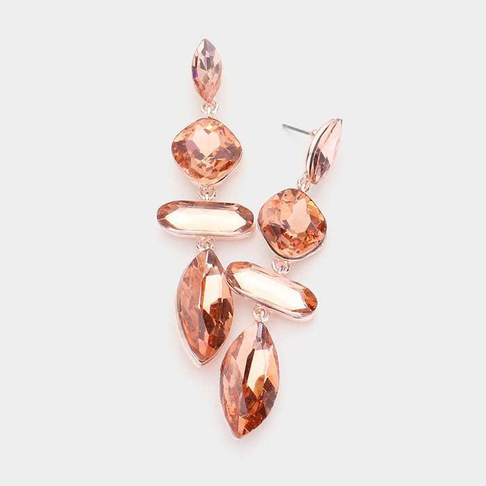 Marquise Peach Crystal Drop Evening Earrings