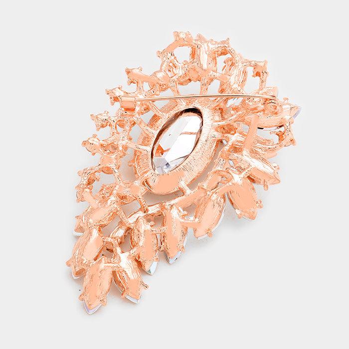 Marquise Peach Crystal Rhinestone Petal Cluster Brooch