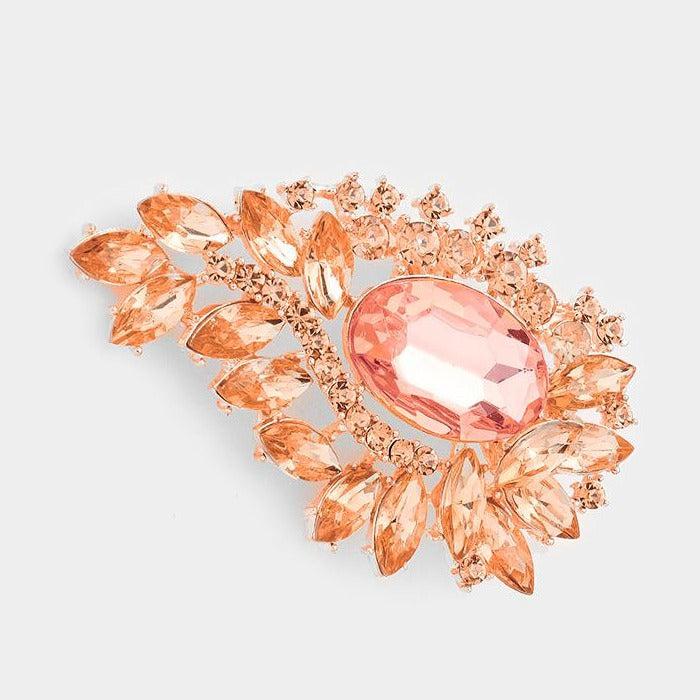 Marquise Peach Crystal Rhinestone Petal Cluster Brooch