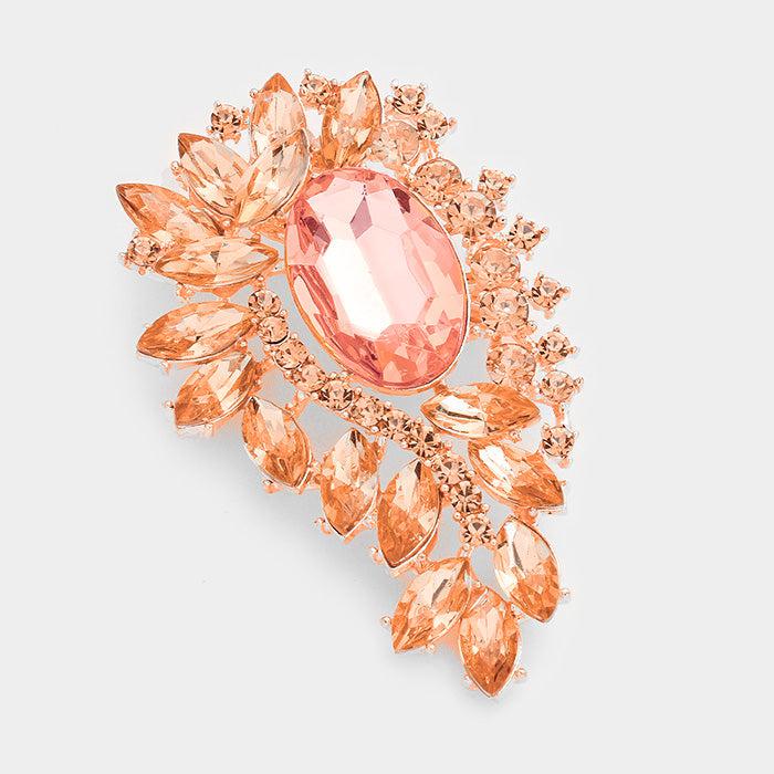 Marquise Peach Crystal Rhinestone Petal Cluster Brooch