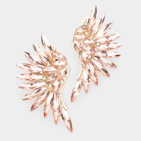 Marquise Peach Stone Cluster Wing Rose Gold Clip On Earrings