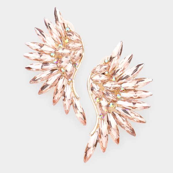 Marquise Peach Stone Cluster Wing Rose Gold Clip On Earrings