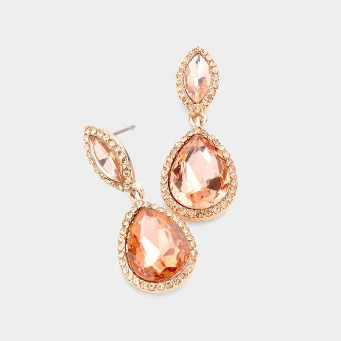 Marquise Peach Teardrop Evening Earrings by BLUE ICE