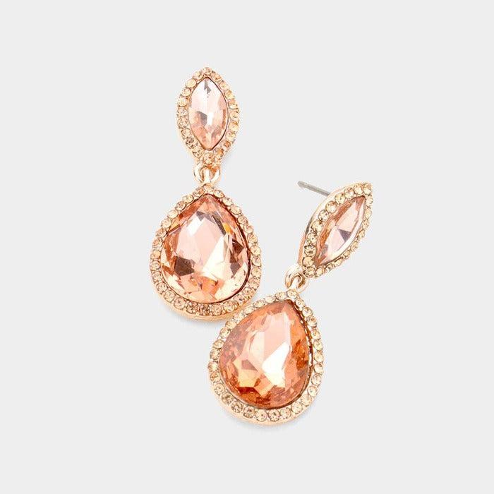 Marquise Peach Teardrop Evening Earrings by BLUE ICE